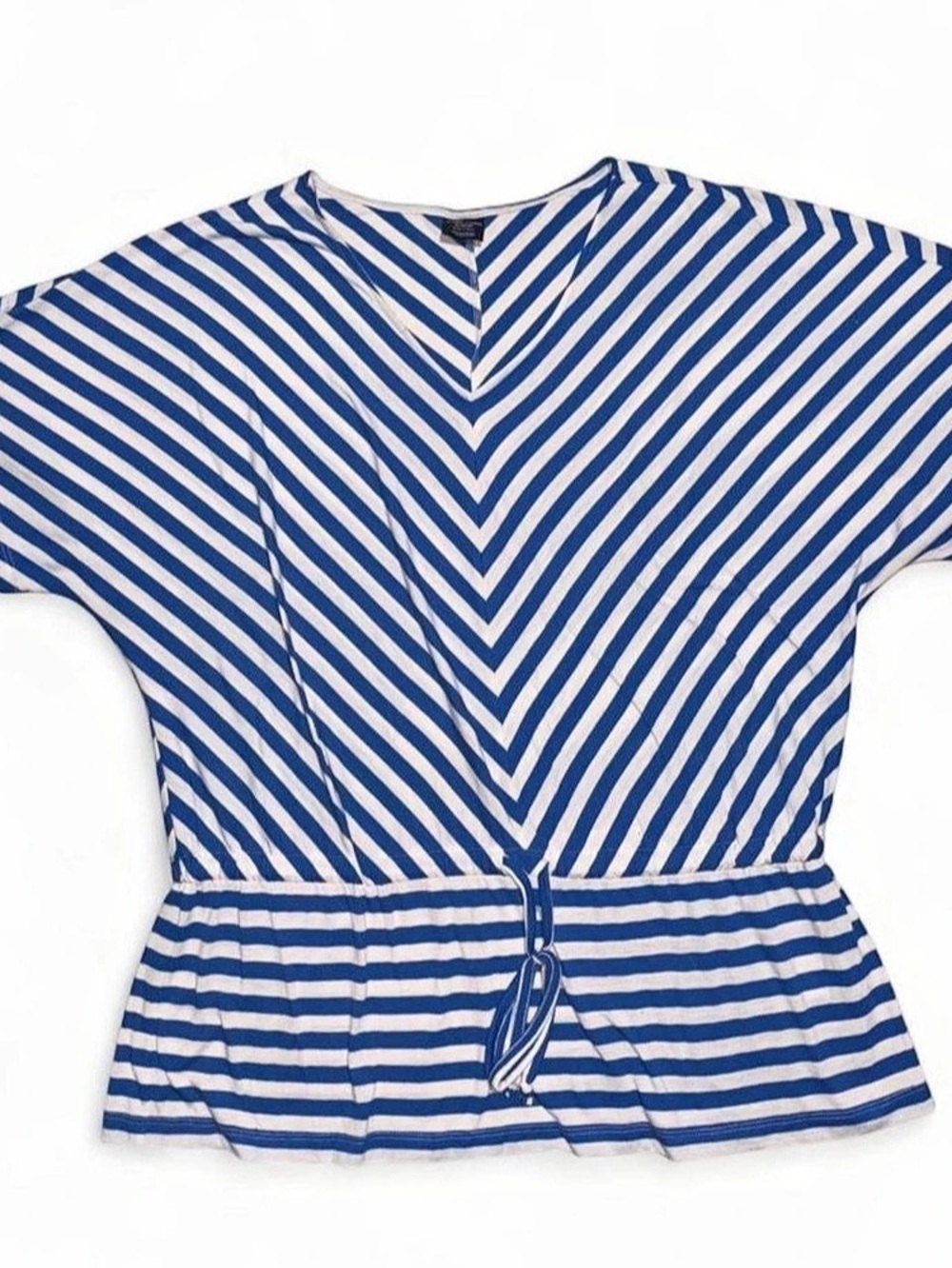 Faded Glory Striped Short Sleeve Top in Blue & White Size XL